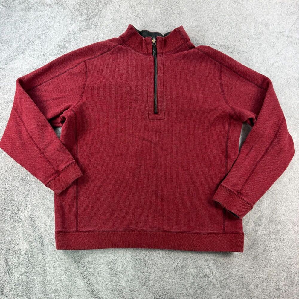 Tommy Bahama Men's L Flipsider Reversible Quarter Zip Pullover Red Striped